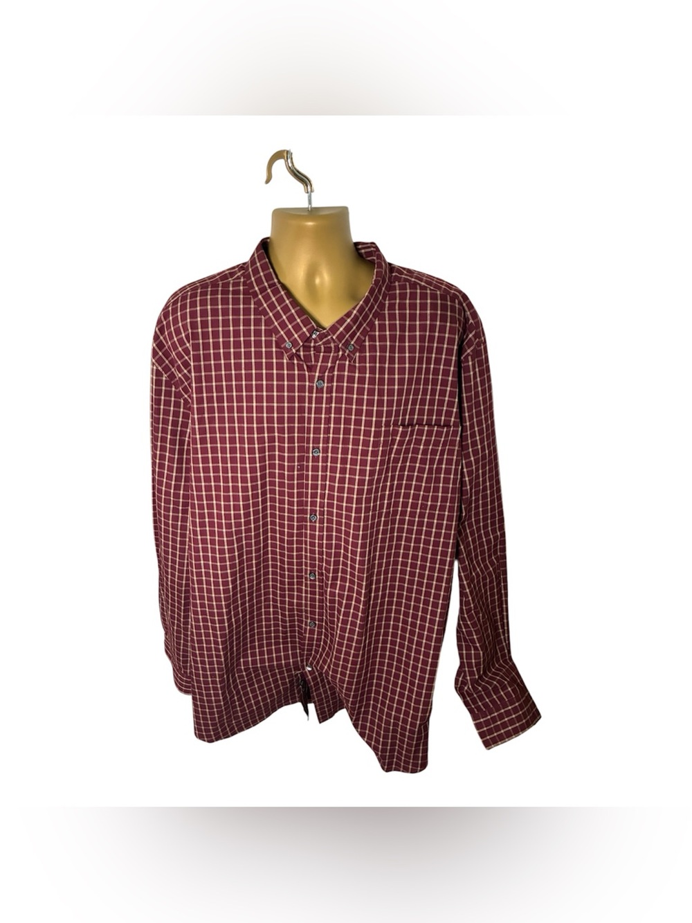 Basic Editions Plaid Button Down Shirt Long Sleeve Burgundy Tan 4XLT